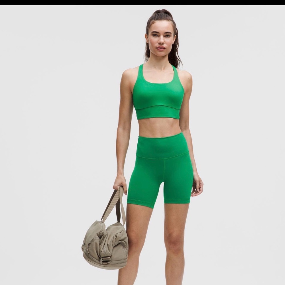 lululemon Biker Shorts Wunder Train High Rise 6’ Sz 2 Green Workout Minimalist - Picture 8 of 13